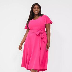 Lane Bryant Lena V-Neck High-Low Midi Dress Hot Pink 20